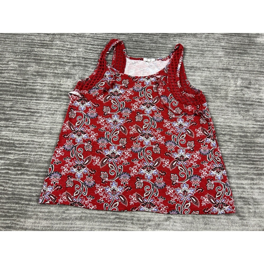 Maurices Tank Top Womens Large Red Floral Paisley Crochet Lattice Sleeveless